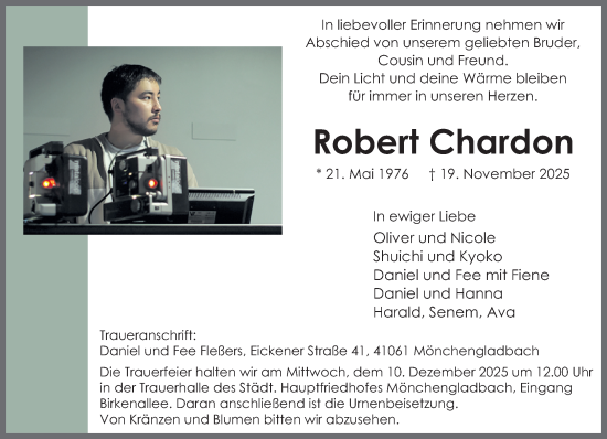 Traueranzeige von Robert Chardon von trauer.panorama-anzeigenblatt.de
