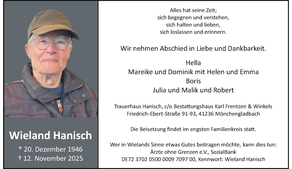  Traueranzeige für Wieland Hanisch vom 23.11.2025 aus trauer.panorama-anzeigenblatt.de