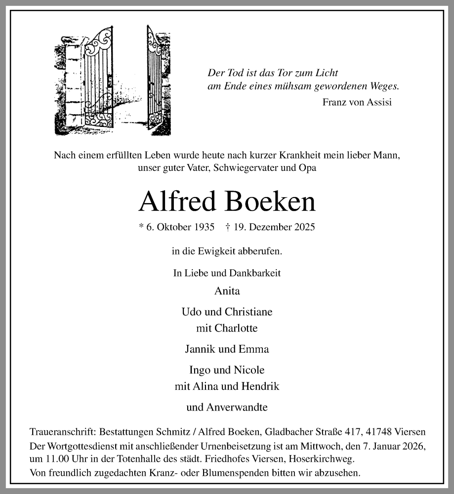  Traueranzeige für Alfred Boeken vom 28.12.2025 aus trauer.panorama-anzeigenblatt.de