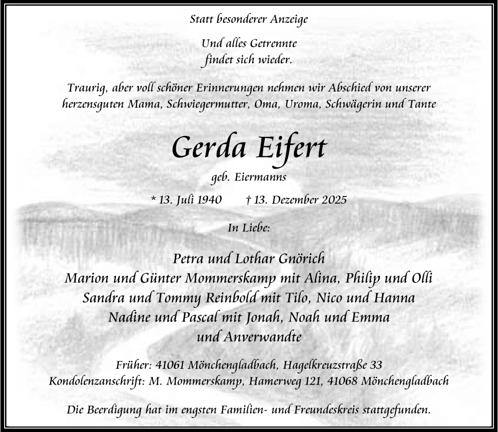  Traueranzeige für Gerda Eifert vom 21.12.2025 aus trauer.panorama-anzeigenblatt.de
