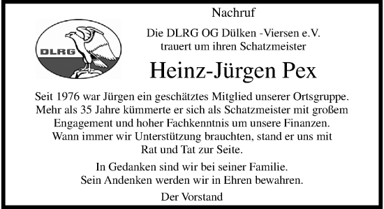 Traueranzeige von Heinz-Jürgen Pex von trauer.panorama-anzeigenblatt.de