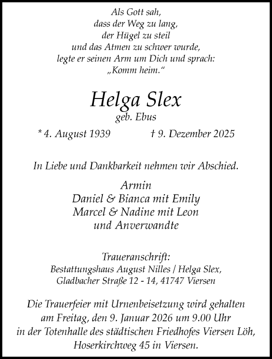 Traueranzeige von Helga Slex von trauer.panorama-anzeigenblatt.de