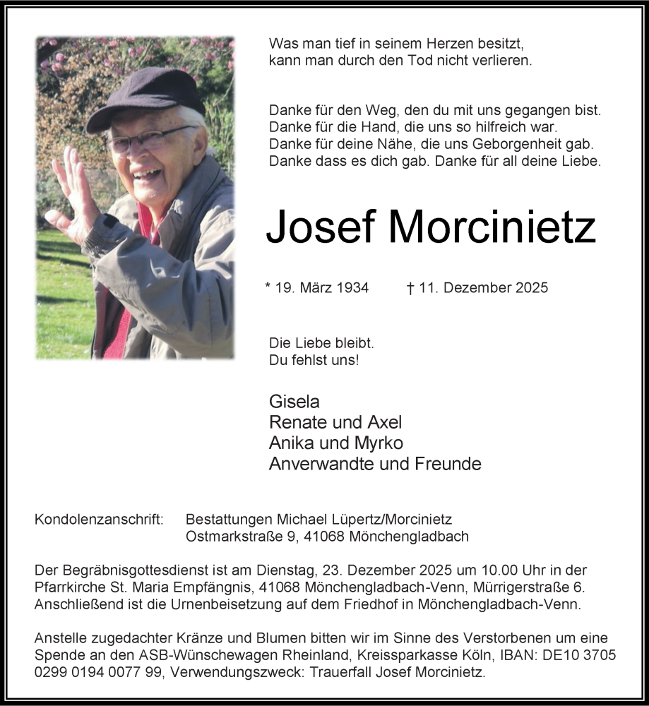  Traueranzeige für Josef Morcinietz vom 21.12.2025 aus trauer.panorama-anzeigenblatt.de