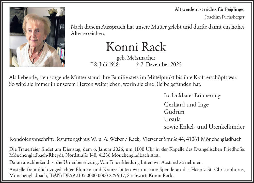  Traueranzeige für Konni Rack vom 28.12.2025 aus trauer.panorama-anzeigenblatt.de