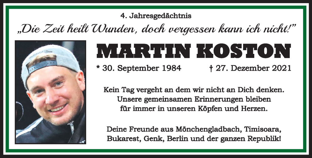  Traueranzeige für Martin Koston vom 21.12.2025 aus trauer.panorama-anzeigenblatt.de