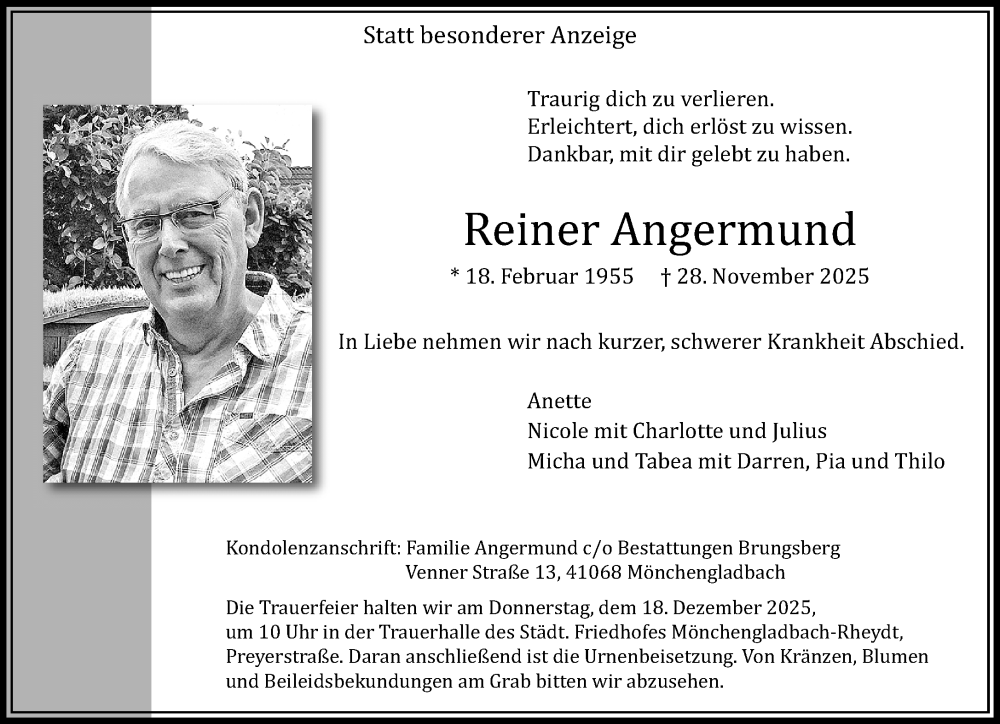  Traueranzeige für Reiner Angermund vom 07.12.2025 aus trauer.panorama-anzeigenblatt.de