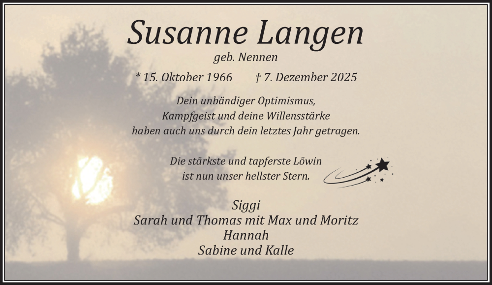  Traueranzeige für Susanne Langen vom 14.12.2025 aus trauer.panorama-anzeigenblatt.de