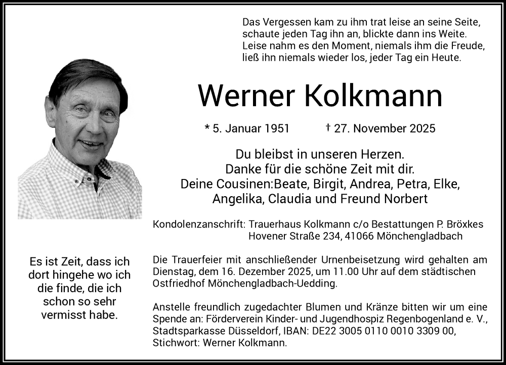  Traueranzeige für Werner Kolkmann vom 07.12.2025 aus trauer.panorama-anzeigenblatt.de
