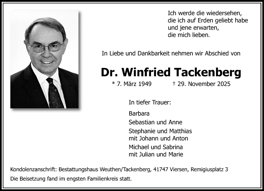  Traueranzeige für Winfried Tackenberg vom 07.12.2025 aus trauer.panorama-anzeigenblatt.de