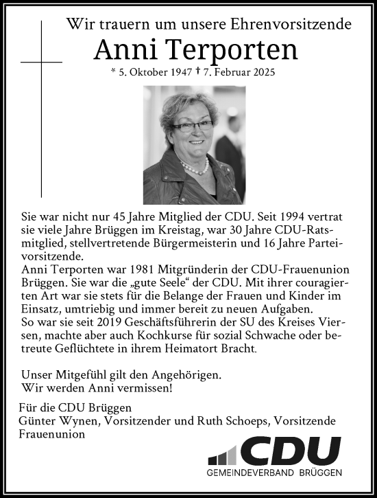 Traueranzeige von Anni Terporten von trauer.extra-tipp-moenchengladbach.de