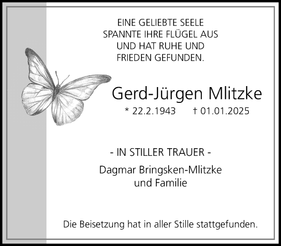 Traueranzeige von Gerd-Jürgen Mlitzke von trauer.extra-tipp-moenchengladbach.de