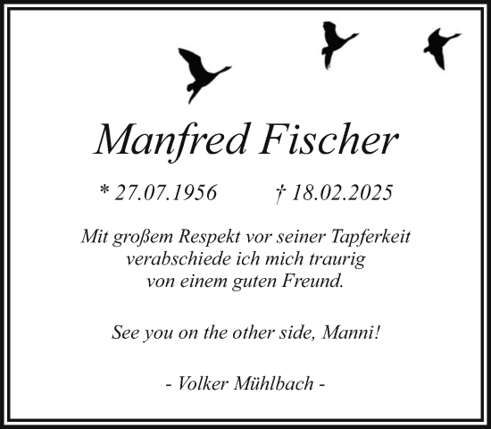 Traueranzeige von Manfred Fischer von trauer.extra-tipp-moenchengladbach.de