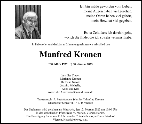 Traueranzeige von Manfred Kronen von trauer.extra-tipp-moenchengladbach.de