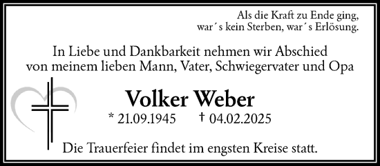 Traueranzeige von Volker Weber von trauer.wuppertaler-rundschau.de