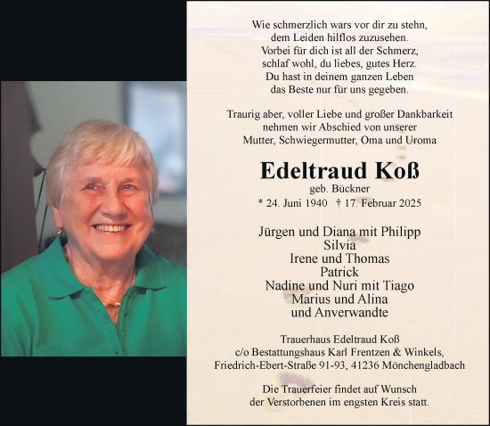 Traueranzeige von Edeltraud Koß von trauer.extra-tipp-moenchengladbach.de