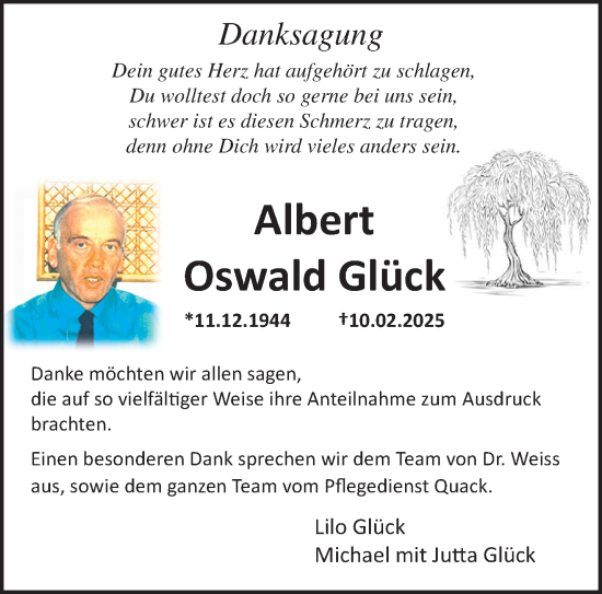 Traueranzeige von Albert Oswald Glück von trauer.extra-tipp-moenchengladbach.de