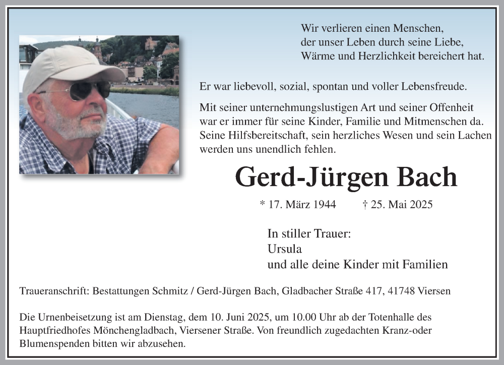  Traueranzeige für Gerd-Jürgen Bach vom 01.06.2025 aus trauer.extra-tipp-moenchengladbach.de