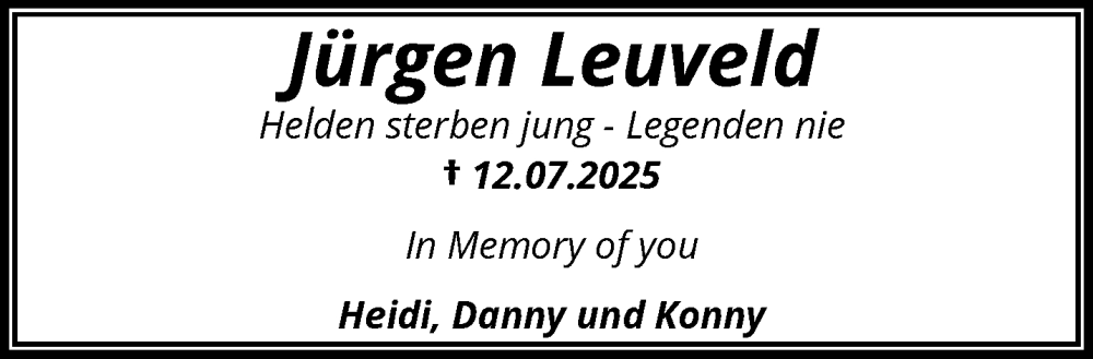  Traueranzeige für Jürgen Leuveld vom 19.07.2025 aus trauer.wuppertaler-rundschau.de