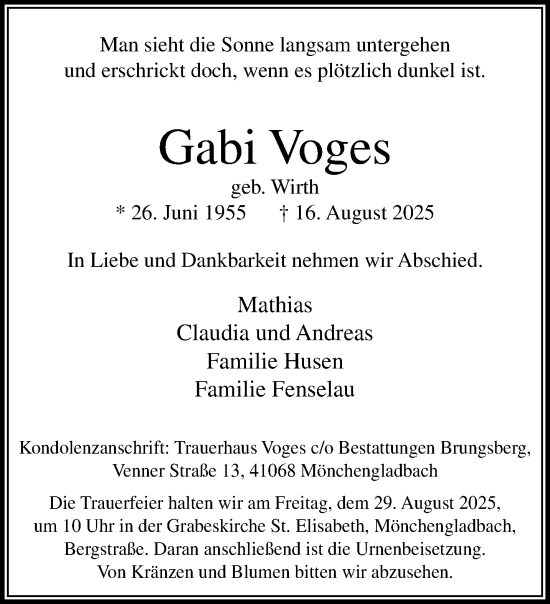 Traueranzeige von Gabi Voges von trauer.extra-tipp-moenchengladbach.de