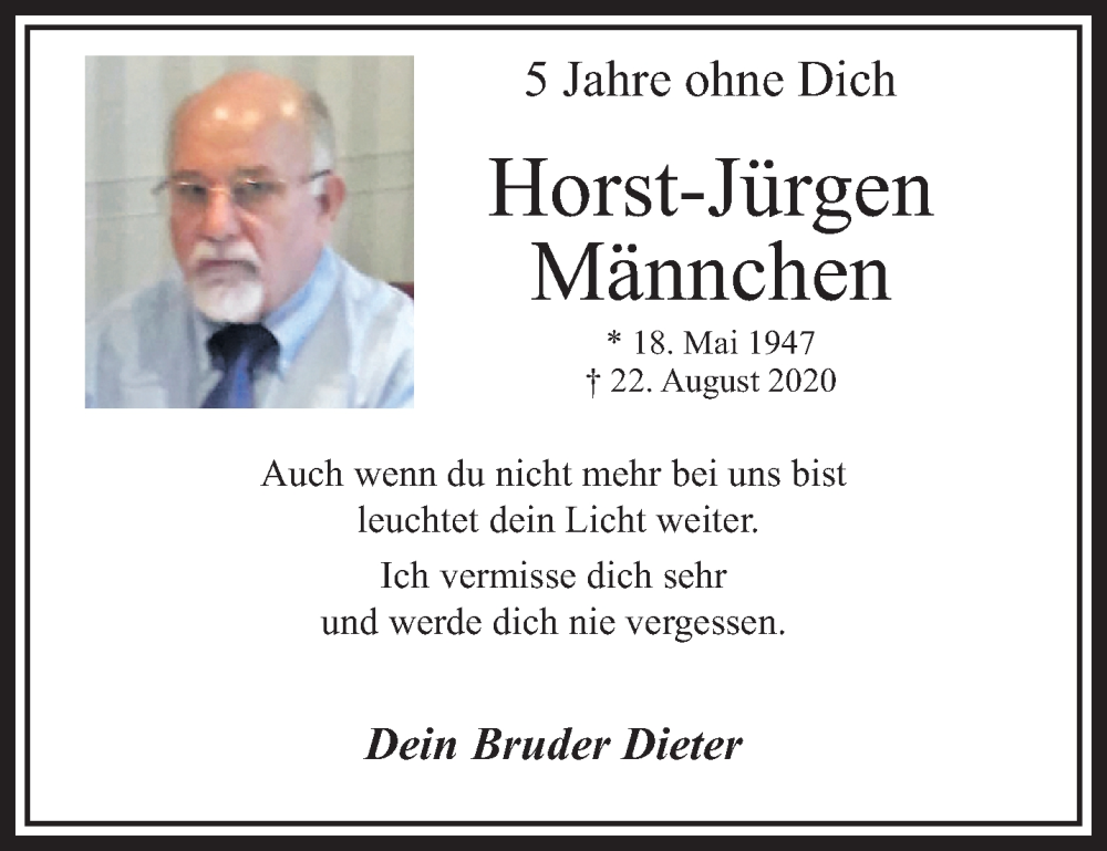  Traueranzeige für Horst-Jürgen Männchen vom 24.08.2025 aus trauer.extra-tipp-moenchengladbach.de