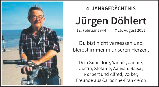 Traueranzeige von Jürgen Döhlert von trauer.extra-tipp-moenchengladbach.de
