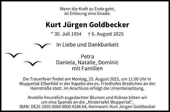 Traueranzeige von Kurt Jürgen Goldbecker von trauer.wuppertaler-rundschau.de