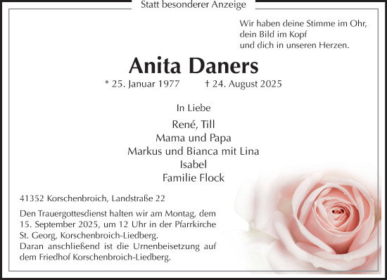 Traueranzeige von Anita Daners von Rheinisch-Bergische Anzeigenblatt