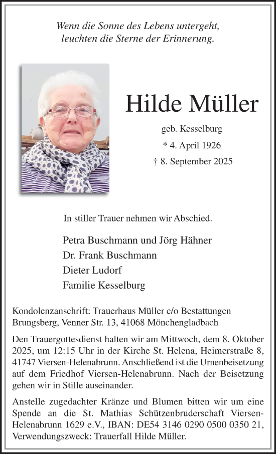 Traueranzeige von Hilde Müller von trauer.panorama-anzeigenblatt.de