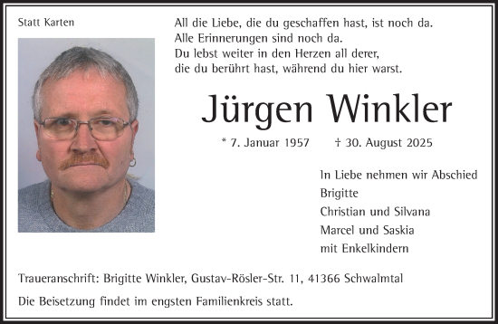 Traueranzeige von Jürgen Winkler von trauer.panorama-anzeigenblatt.de