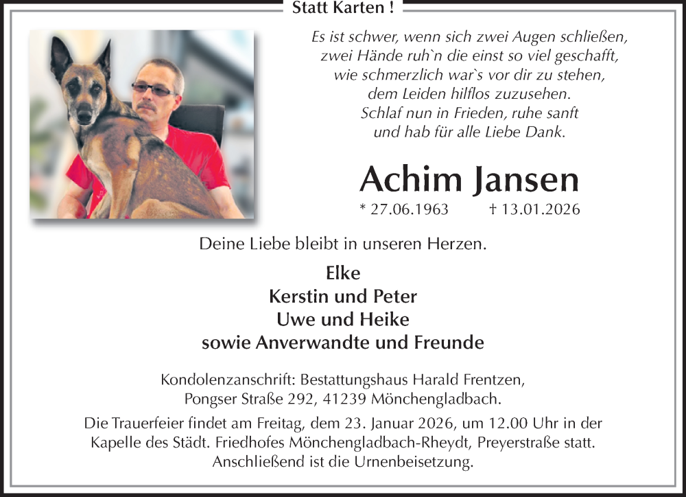  Traueranzeige für Achim Jansen vom 18.01.2026 aus trauer.panorama-anzeigenblatt.de