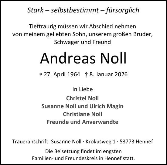 Traueranzeige von Andreas Noll von trauer.wuppertaler-rundschau.de