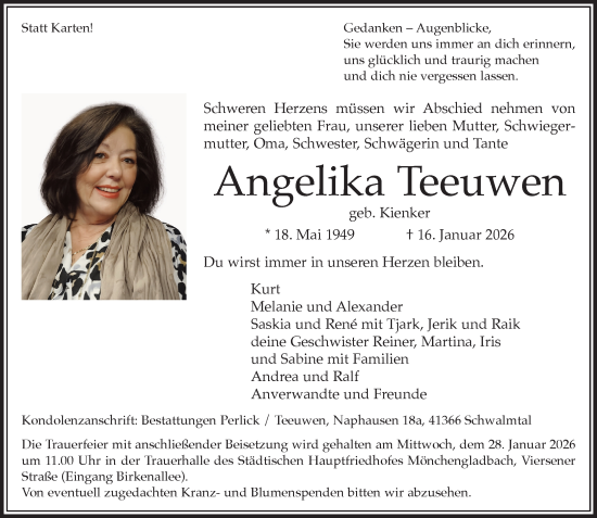 Traueranzeige von Angelika Teeuwen von trauer.panorama-anzeigenblatt.de