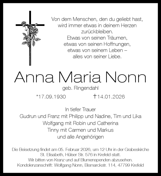 Traueranzeige von Anna Maria Nonn von trauer.panorama-anzeigenblatt.de