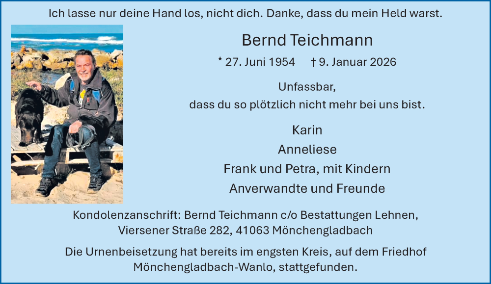  Traueranzeige für Bernd Teichmann vom 25.01.2026 aus trauer.panorama-anzeigenblatt.de