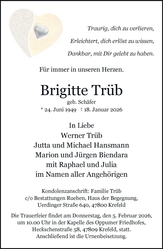 Traueranzeige von Brigitte Trüb von trauer.panorama-anzeigenblatt.de