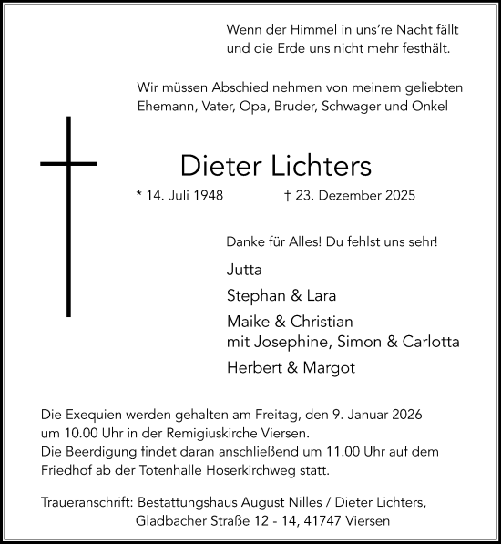 Traueranzeige von Dieter Lichters von trauer.panorama-anzeigenblatt.de