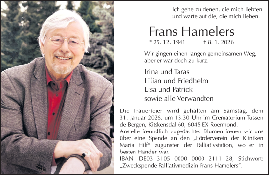 Traueranzeige von Frans Hamelers von trauer.panorama-anzeigenblatt.de