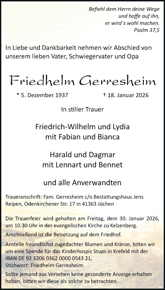 Traueranzeige von Friedhelm Gerresheim von trauer.panorama-anzeigenblatt.de