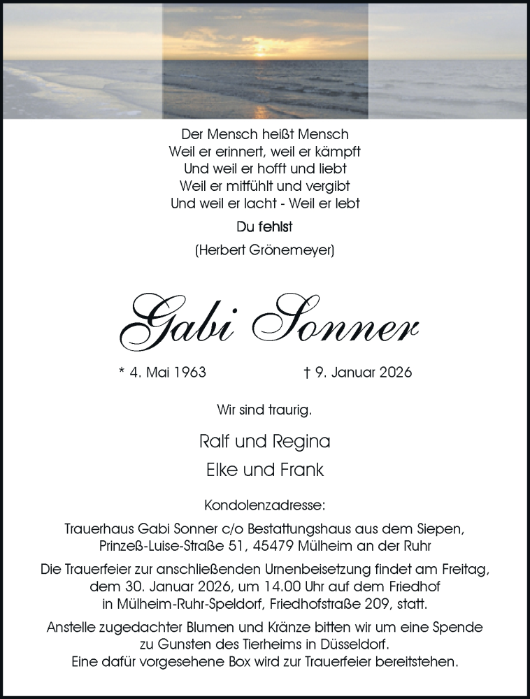  Traueranzeige für Gabi Sonner vom 23.01.2026 aus trauer.panorama-anzeigenblatt.de