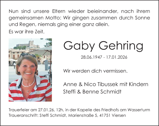 Traueranzeige von Gaby Gehring von trauer.panorama-anzeigenblatt.de