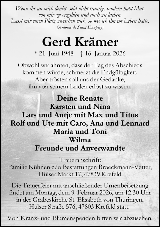 Traueranzeige von Gerd Krämer von trauer.panorama-anzeigenblatt.de