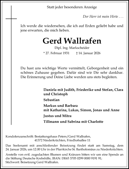 Traueranzeige von Gerd Wallrafen von trauer.panorama-anzeigenblatt.de