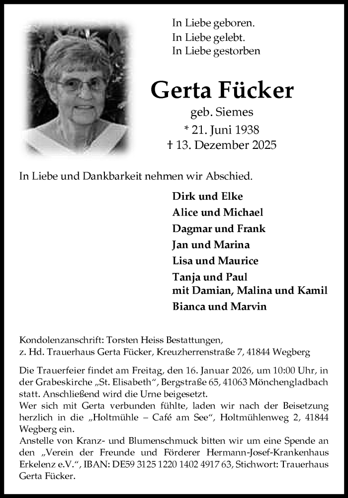  Traueranzeige für Gerta Fücker vom 11.01.2026 aus trauer.panorama-anzeigenblatt.de