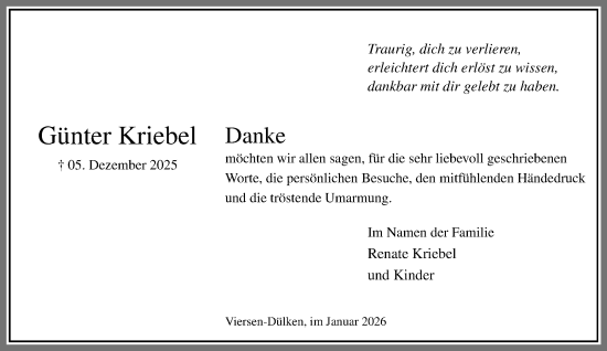 Traueranzeige von Günter Kriebel von trauer.panorama-anzeigenblatt.de