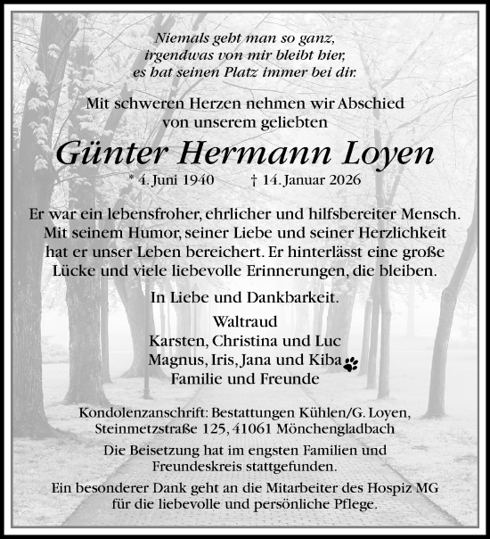 Traueranzeige von Günter Hermann Loyen von trauer.panorama-anzeigenblatt.de