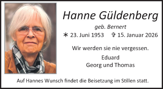Traueranzeige von Hanne Güldenberg von trauer.panorama-anzeigenblatt.de