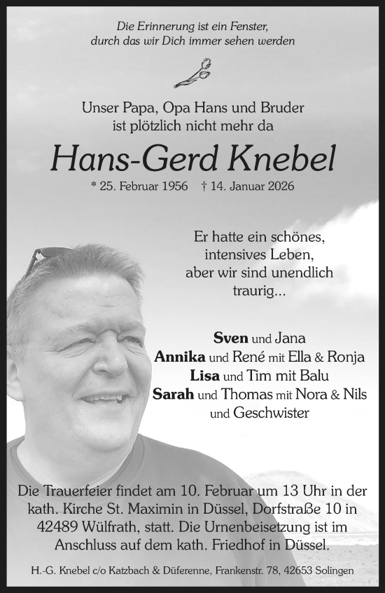Traueranzeige von Hans-Gerd Knebel von trauer.wuppertaler-rundschau.de