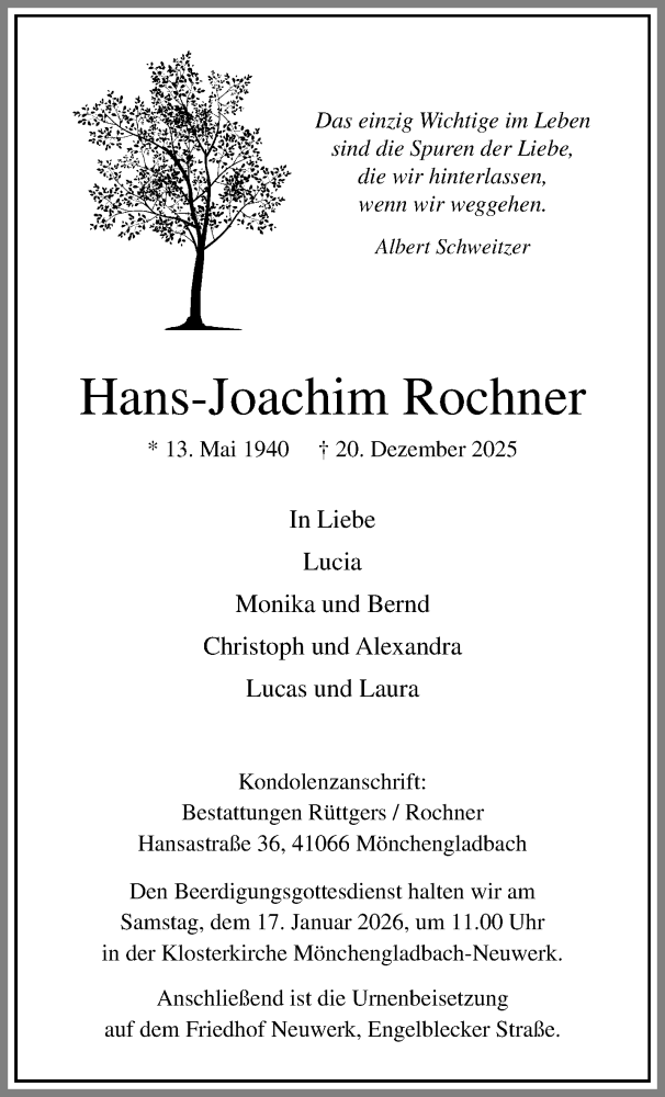  Traueranzeige für Hans-Joachim Rochner vom 11.01.2026 aus trauer.panorama-anzeigenblatt.de