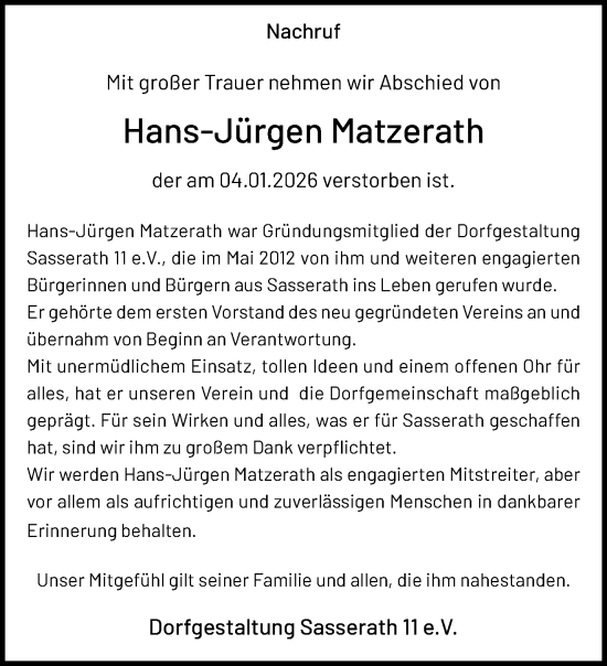Traueranzeige von Hans-Jürgen Matzerath von trauer.panorama-anzeigenblatt.de