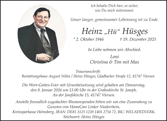 Traueranzeige von Heinz Hüsges von trauer.panorama-anzeigenblatt.de